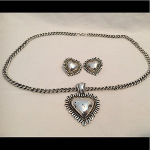 Silver Heart Necklace and Earrings